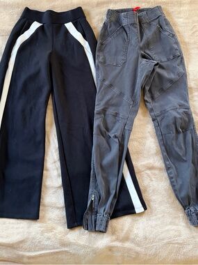 SPANX women Slim Straight sweats in Black,with white stripe, grey cargo pants